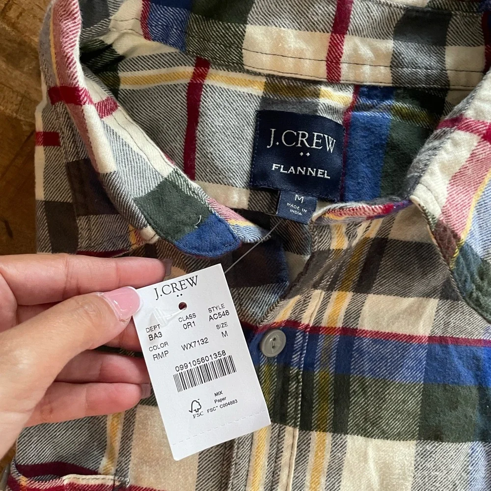 J.Crew Men’s Plaid Flannel Button Down Shirt Multicolor NWT Size M